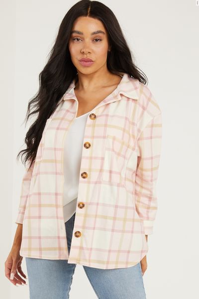 Curve Pink Checked Shacket